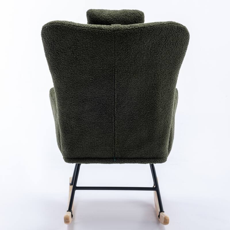 Teddy Fabric Wingback Rocking Chair for Nursery with Safe Solid Wood Base