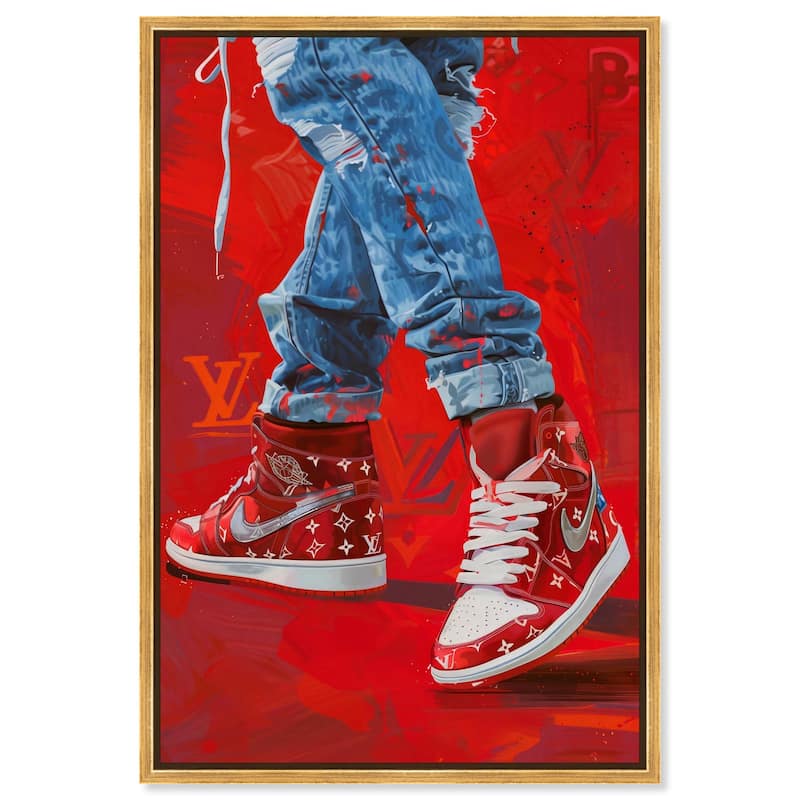 Bold Red Glam Sneakers Canvas by Art Remedy - Gold - 36" x 54"