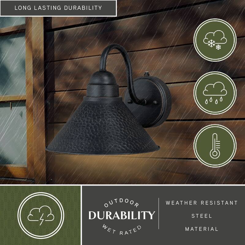Outland 1 Light Dusk to Dawn Black Gold Farmhouse Barn Dome Outdoor Wall Lantern - 9.75-in W x 9-in H x 11.75-in D