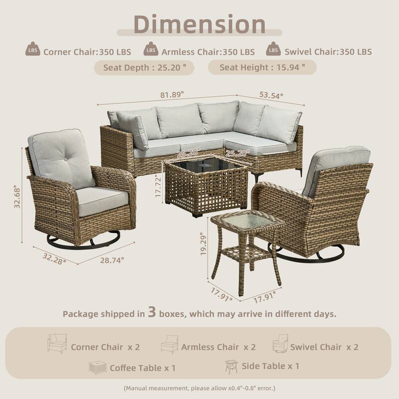 HOOOWOOO 8-piece Outdoor Seating Sofa Patio Wicker Swivel Chair Set