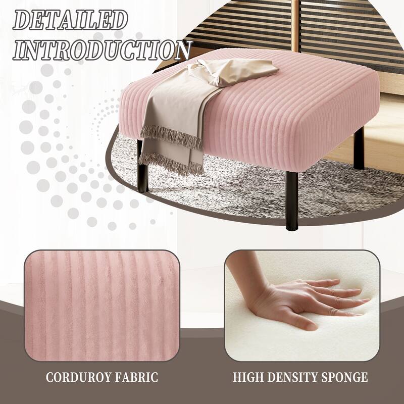 HOMEFUN Corduroy Upholstered Mid-century Modern Square Wood Frame Ottoman with Soft Padded Seat