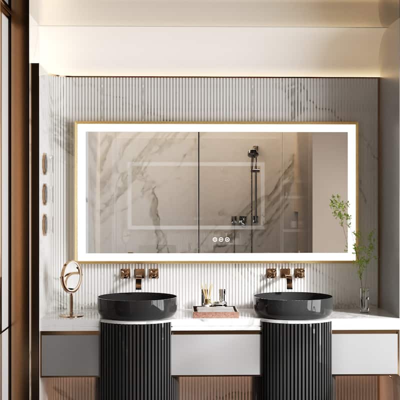 LED Bathroom Mirror Aluminum Framed Anti-Fog Stepless Dimmable Memory