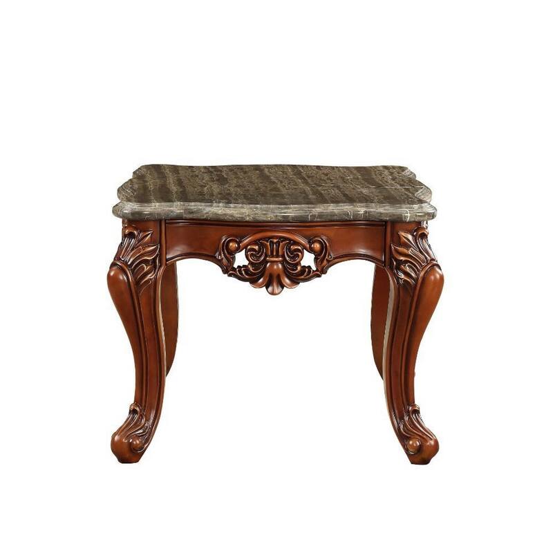 30 in. Brown and Gray Rectangle Faux Marble End Table with Cabriole Legs