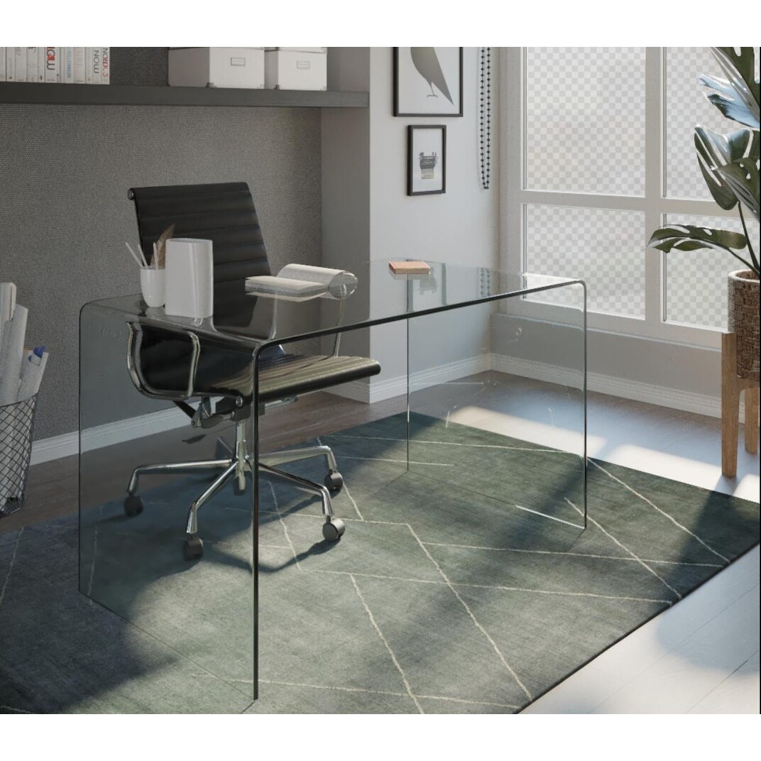 Creative Images Bent Clear Glass Office Desk Table - 50''x27.5'' - Gray, image size:1072x1072