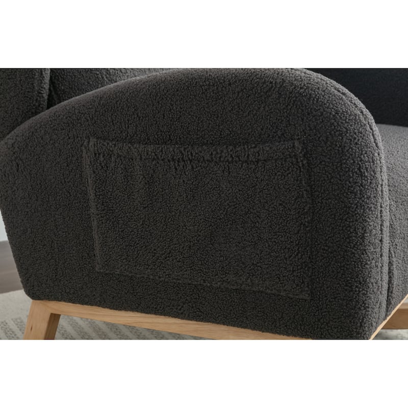 Teddy Fabric Rocking Chair with Wooden Legs and 300lb Capacity