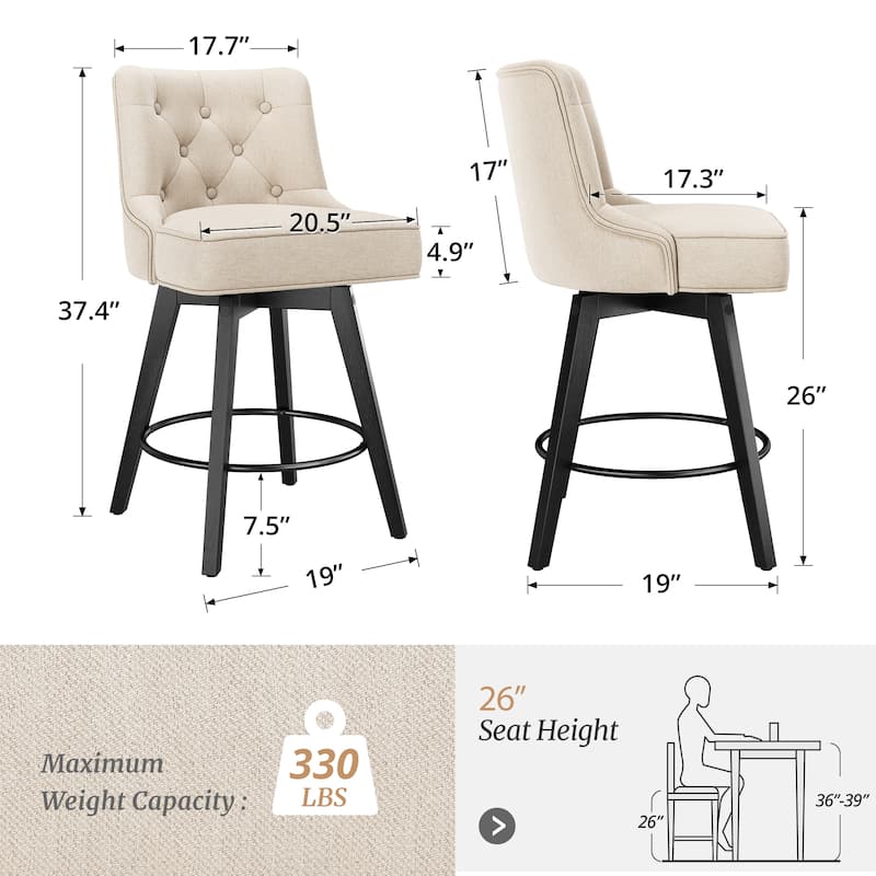 Modern 26 in. Counter Height Barstools 360 Free Swivel Set of 4 Bar Stools with Back