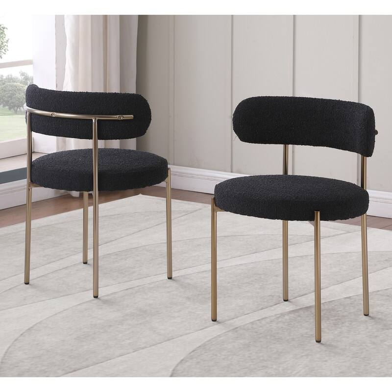 Best Master Furniture Ebeno Boucle Round Frame Side Chair with Brushed Gold Finish