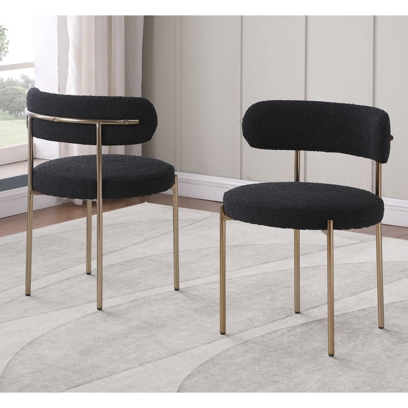 Best Master Furniture Ebeno Boucle Round Frame Side Chair with Brushed Gold Finish