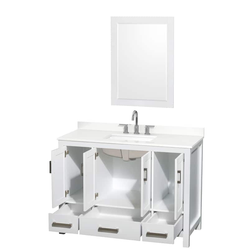 Sheffield 48-inch Single Vanity, 3 Hole Quartz Top, 24-inch Mirror