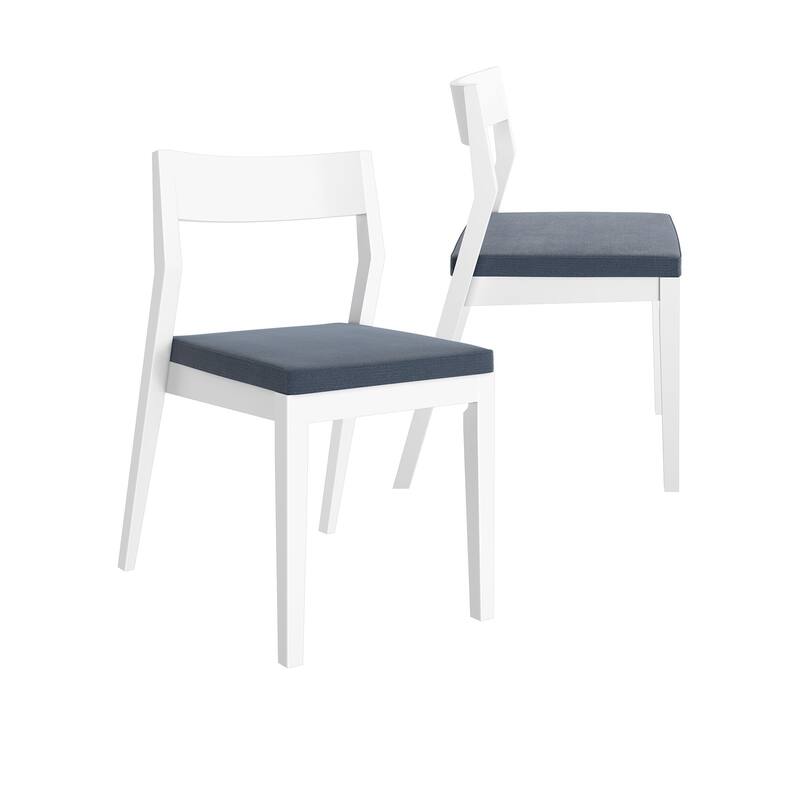 Plank and Beam Modern Solid Wood Upholstered Cushion Dining Chair - Set of 2 - White/Graphite Cushion