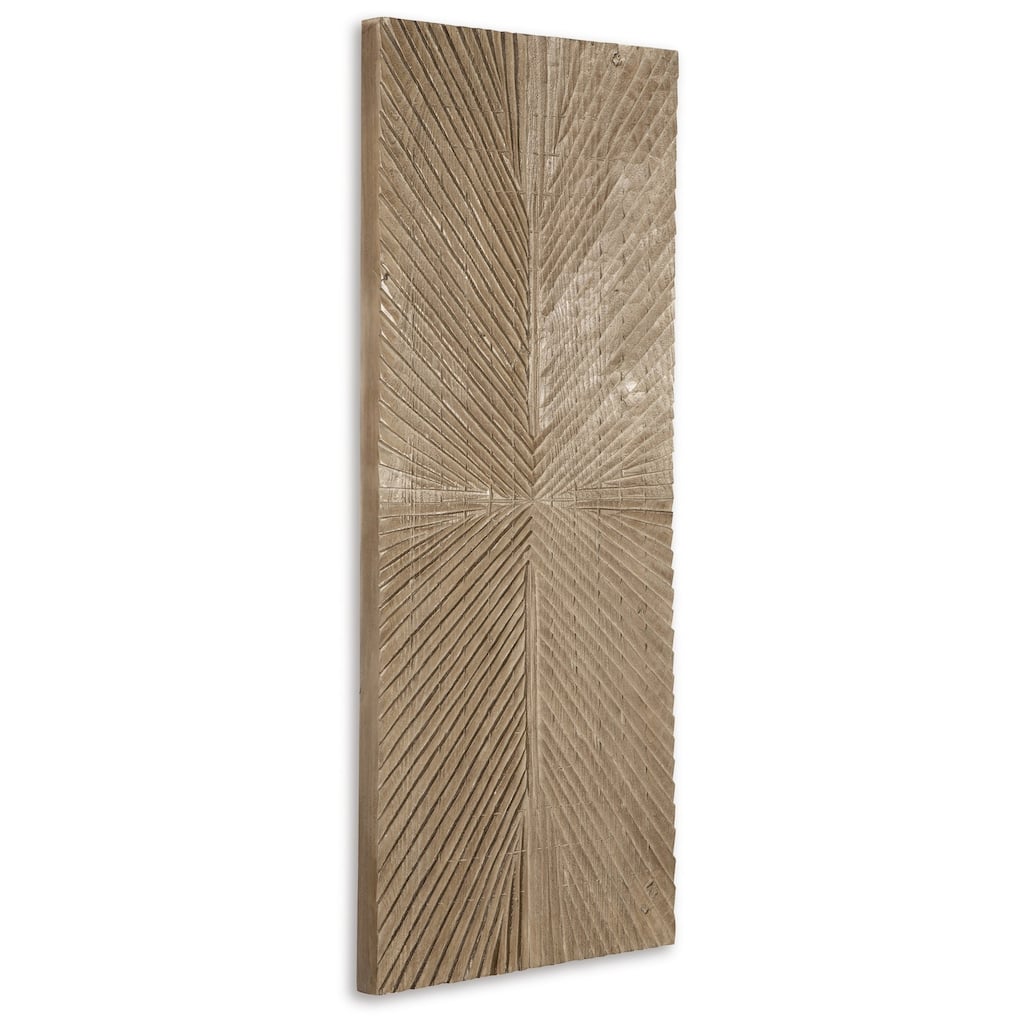 Ernest 20 x 48 Wall Decor, Carved Sunburst Design, Wood Panel, Brown Finish