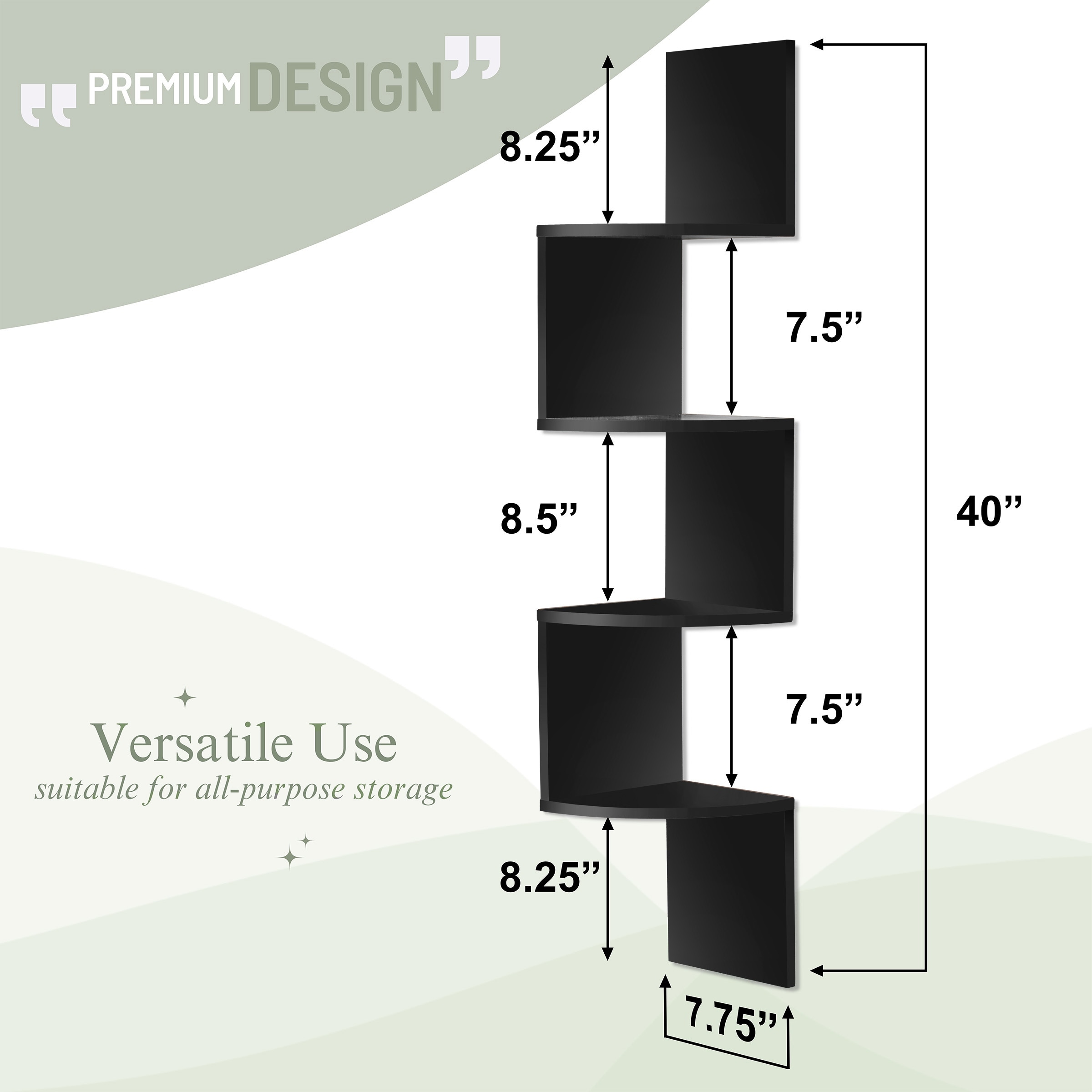 Sorbus 5-Tier Zig Zag Geometric Corner Wall Book Shelf Unit