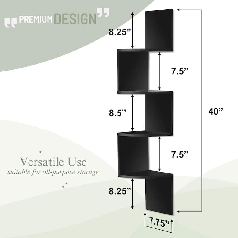 Sorbus 5-Tier Zig Zag Geometric Corner Wall Book Shelf Unit, Decorative Floating Wall Shelf