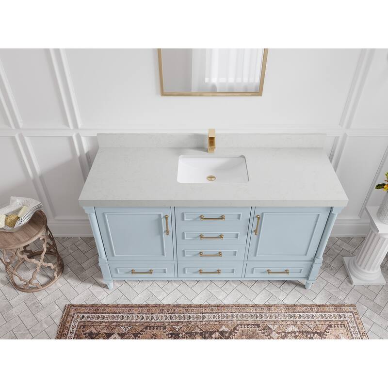 Willow Collections 60 in. W x 22 in. D Aberdeen Single Bowl Sink Bathroom Vanity in Pewter Green with Countertop