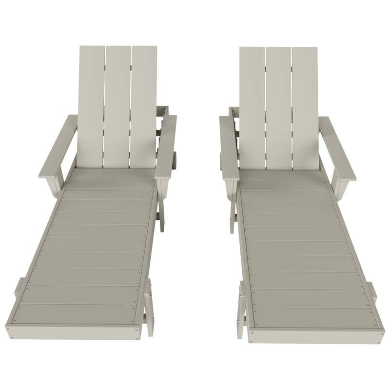 Polytrends Shoreside Modern Poly Reclining Eco-Friendly All Weather Chaise Lounge With Arms & Wheels (Set Of 2)
