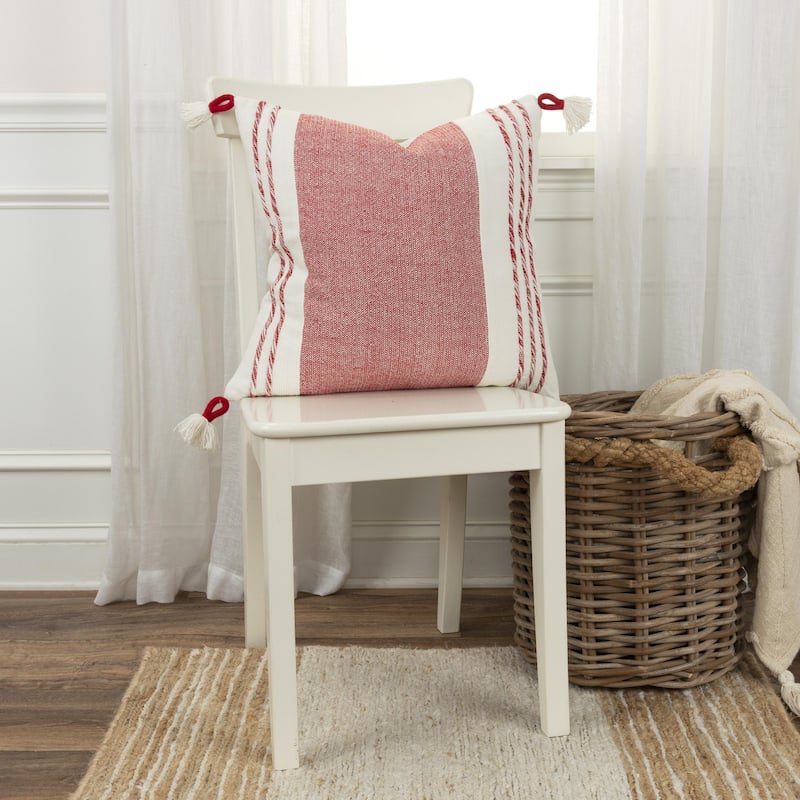 Rizzy Home Woven Striped Square Throw Pillow with Tassels