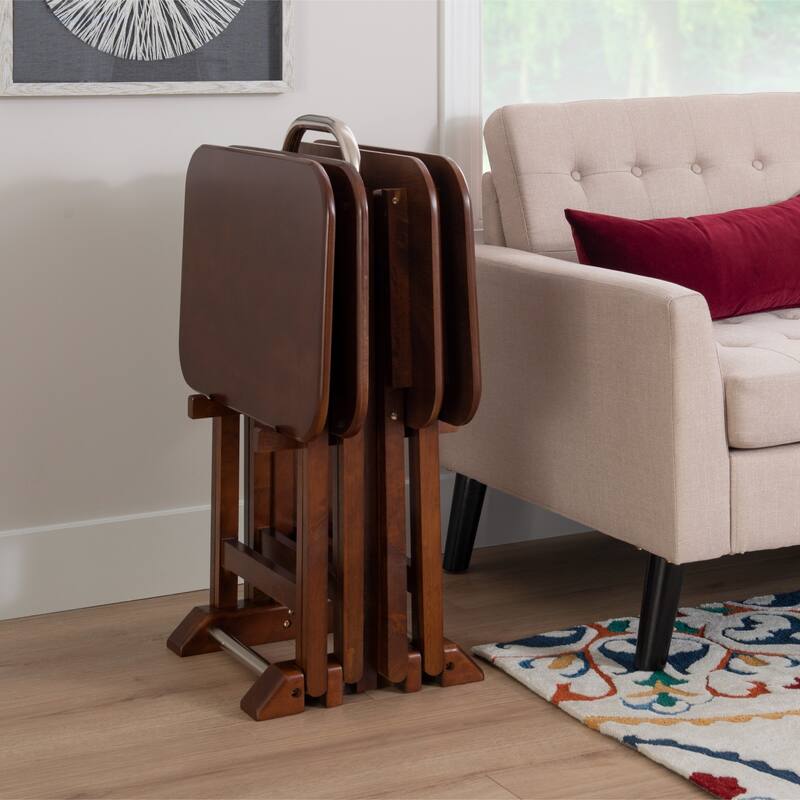5-Piece Folding Tray Table Set - 26.25" - Brown