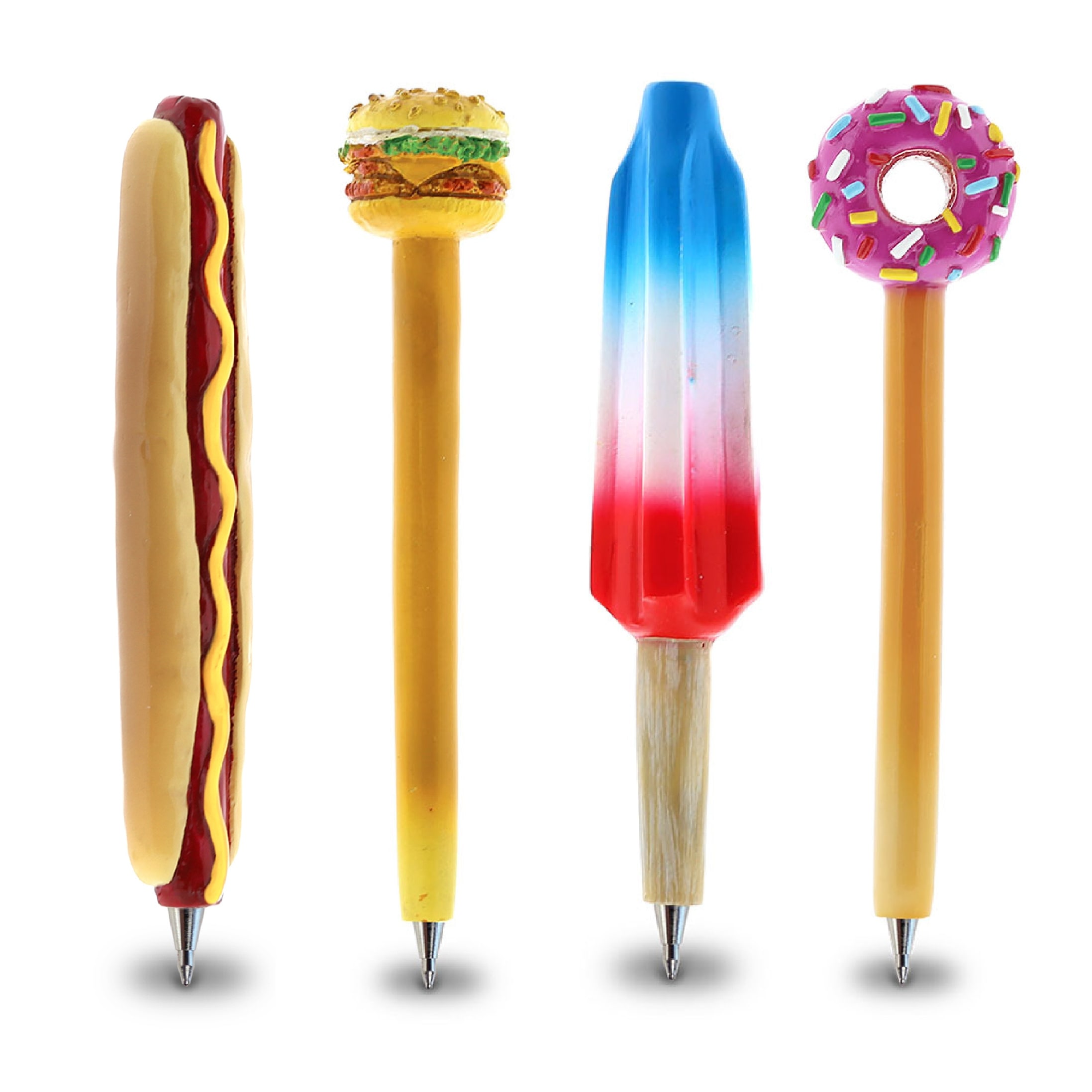 Planet Pens Bundle of Hot Dog, Cheeseburger, Ice Treat, Pink Donut Pen