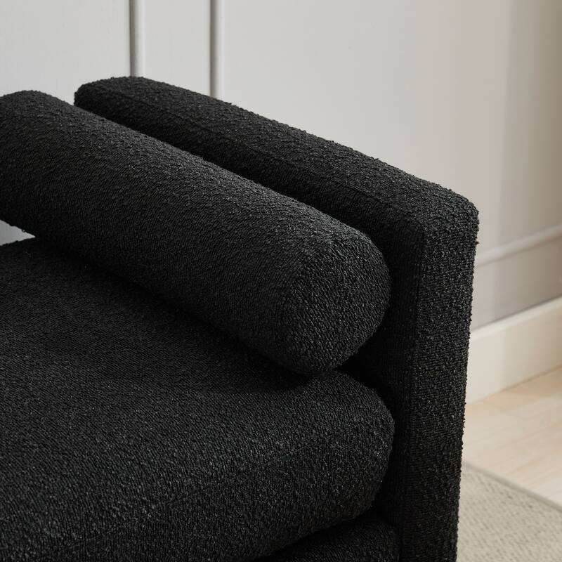 66.34"W Elegant Upholstered Bench, Ottoman with Nature Wood Legs & 2 Bolster Pillows for End of Bed, Bedroom, Living Room