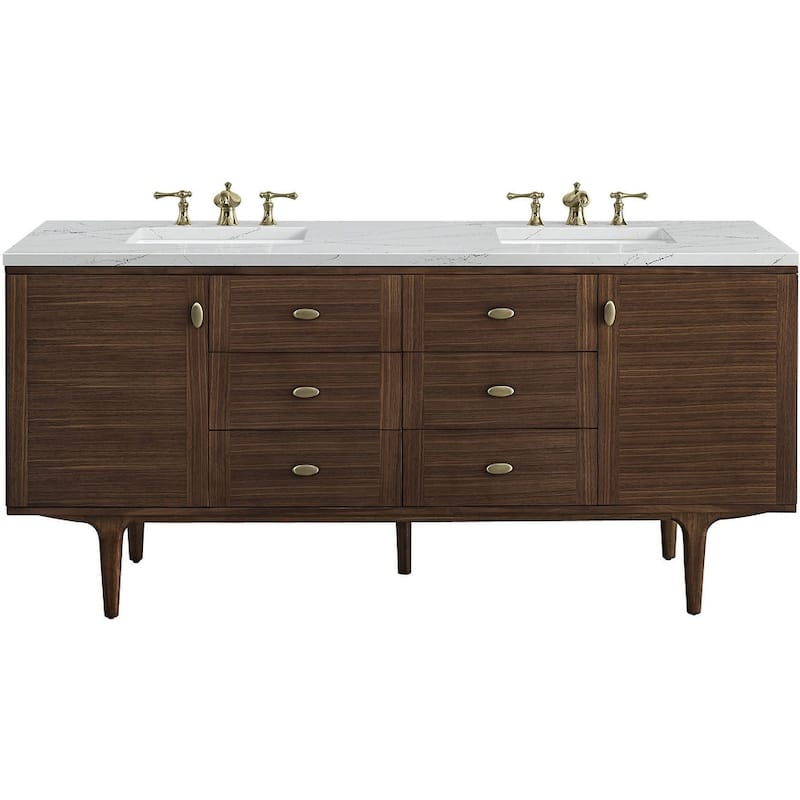 James Martin Vanities 670-V72-FENC Amberly 72" Wall Mounted or Free - Mid-Century Walnut - Walnut Finish