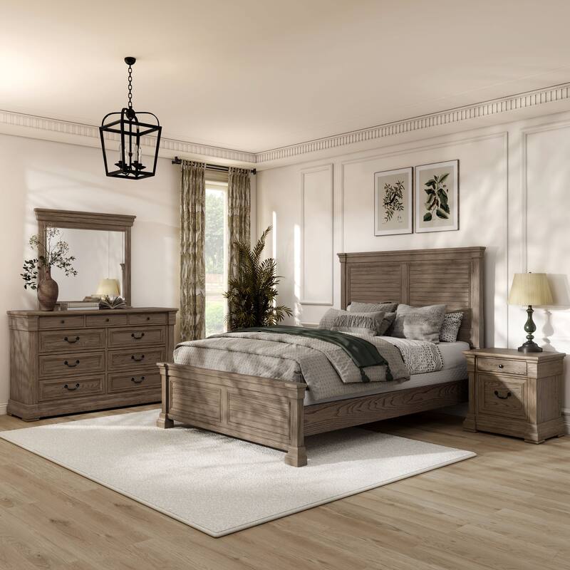 Furniture of America Wacine 5-Piece Weathered Grey Solid Wood Panel Bedroom Set - Queen