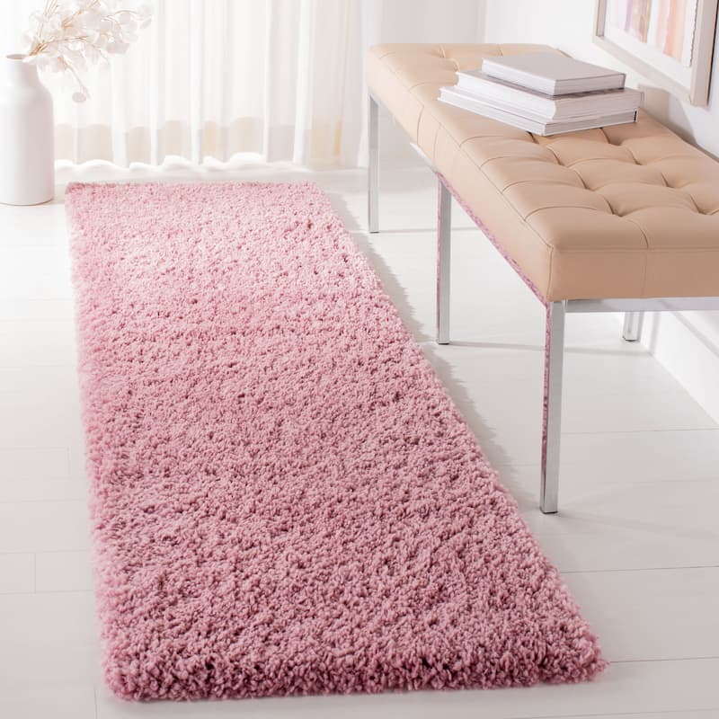 SAFAVIEH Fontana Shag Kimberlie Solid 2-inch Thick Rug - 2'3" x 8' Runner - Pink - Runner