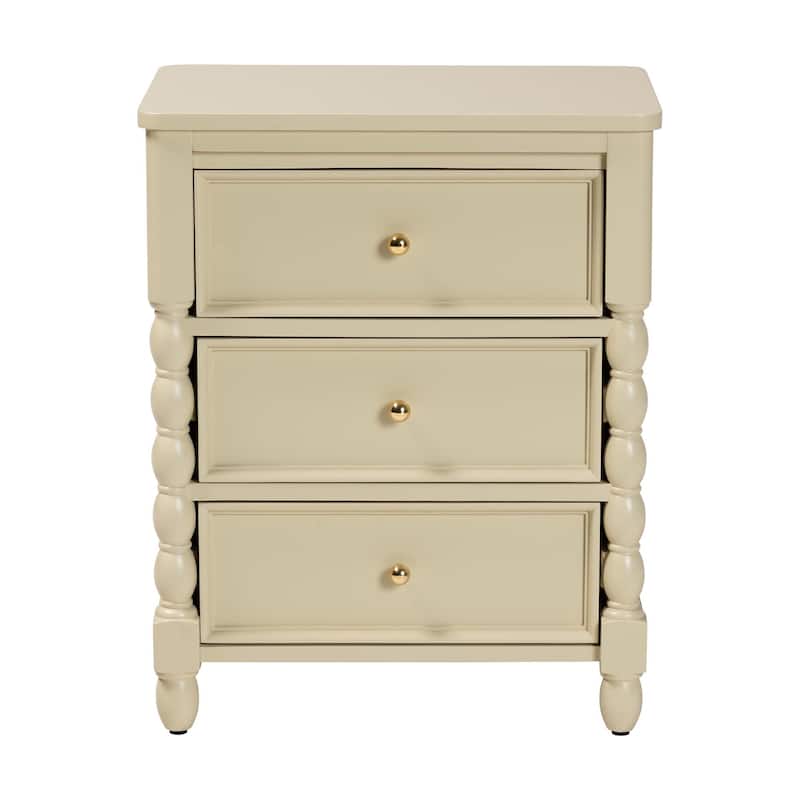 Kyla Nightstand with Spindle Legs - 3-Drawer Bedside Table with Turned Detailing and Inset Paneling