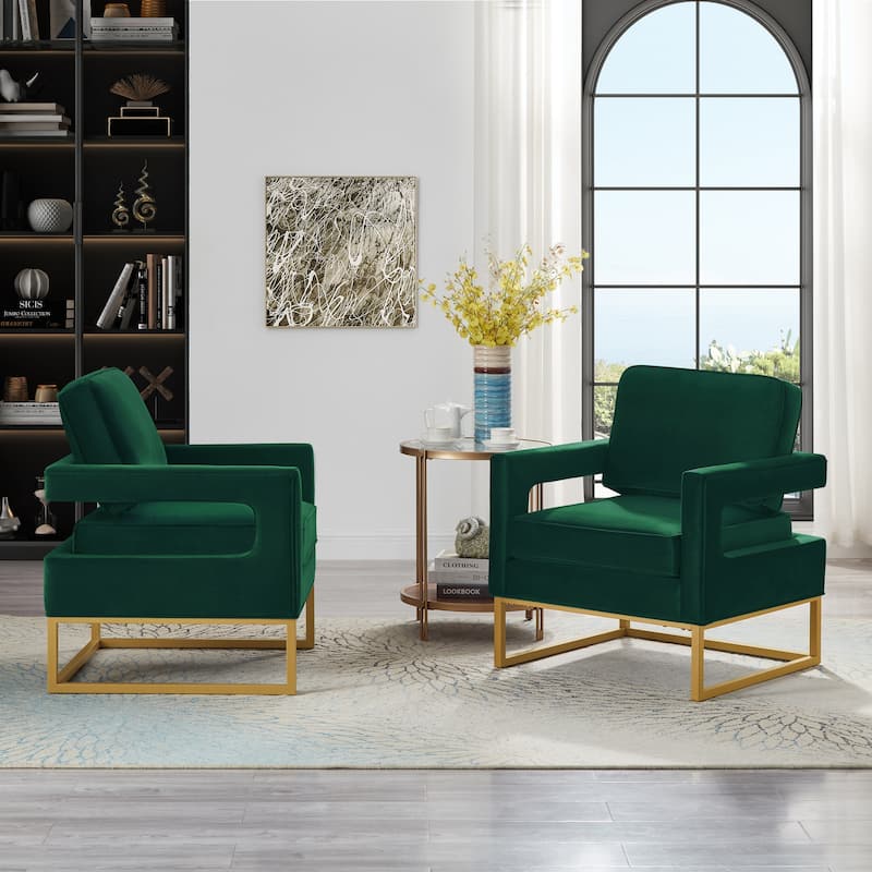 Velvet Upholstered Arm Chairs Accent Chair with Gold Metal Base, Modern Leisure Chair Sofa Chair for Living Room Bedroom