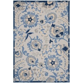 5' X 7' Blue And Grey Toile Non Skid Indoor Outdoor Area Rug - 6' x 7 ...