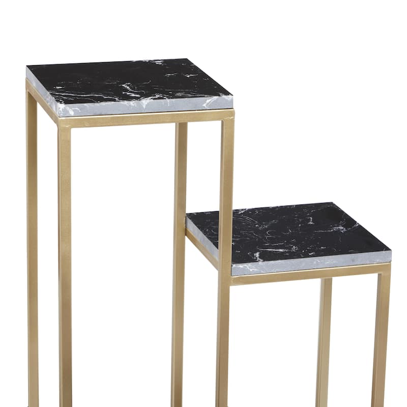 Marble 4 Tier Indoor Plantstand with Gold Base - Black - Roche River Decor