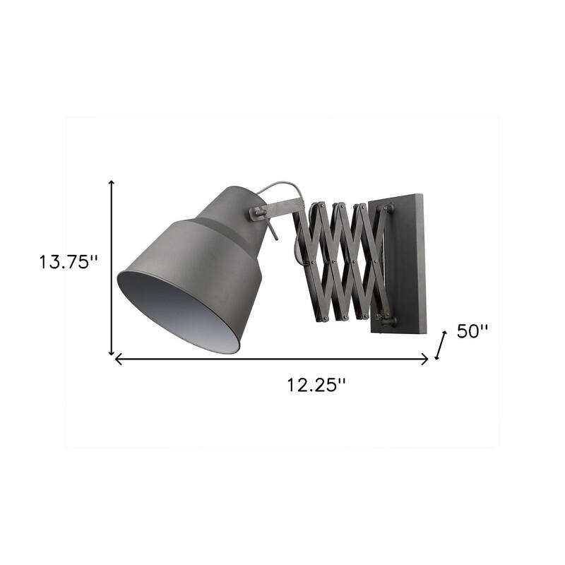 Grey Plug-In Wall Sconce with Metal Shade and Adjustable Arm Dimmable Light Fixture E26 Socket - 13.75" H x 12.25" W x 50" D