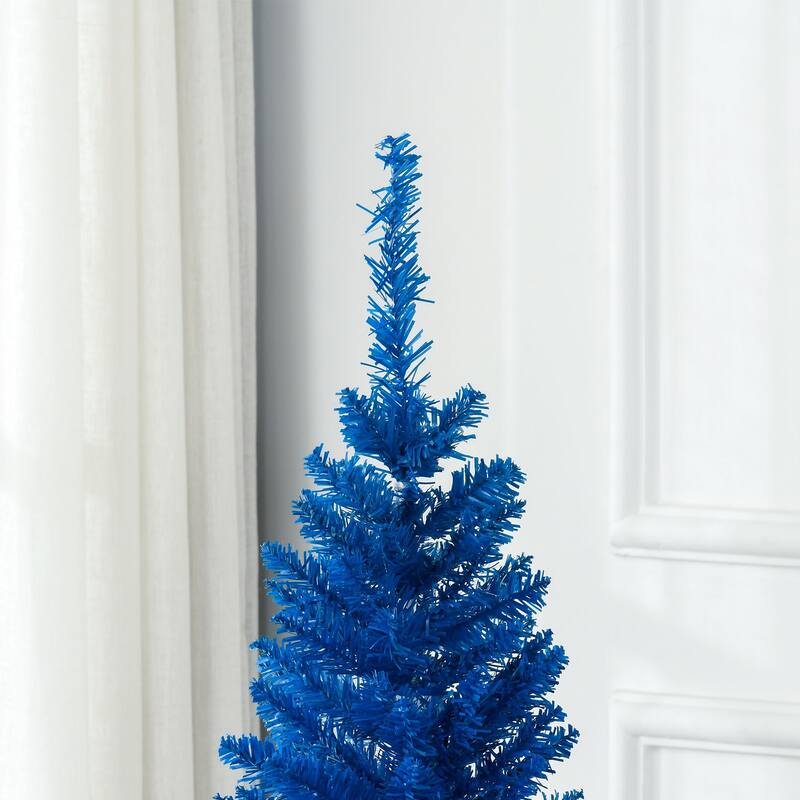 HOMCOM 5' Artificial Pencil Christmas Tree, Slim Xmas Tree with 294 Realistic Branch Tips and Plastic Stand, Blue - 4.91 ft