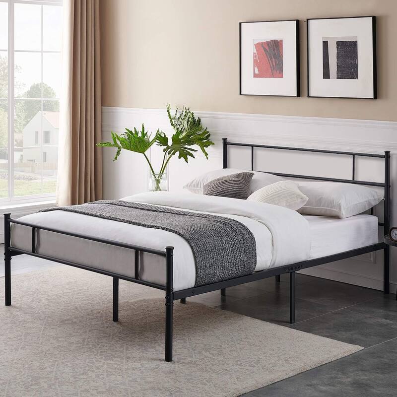 Metal Platform Bed Frame with Headboard, Twin/Full/Queen Beds, Simple Design