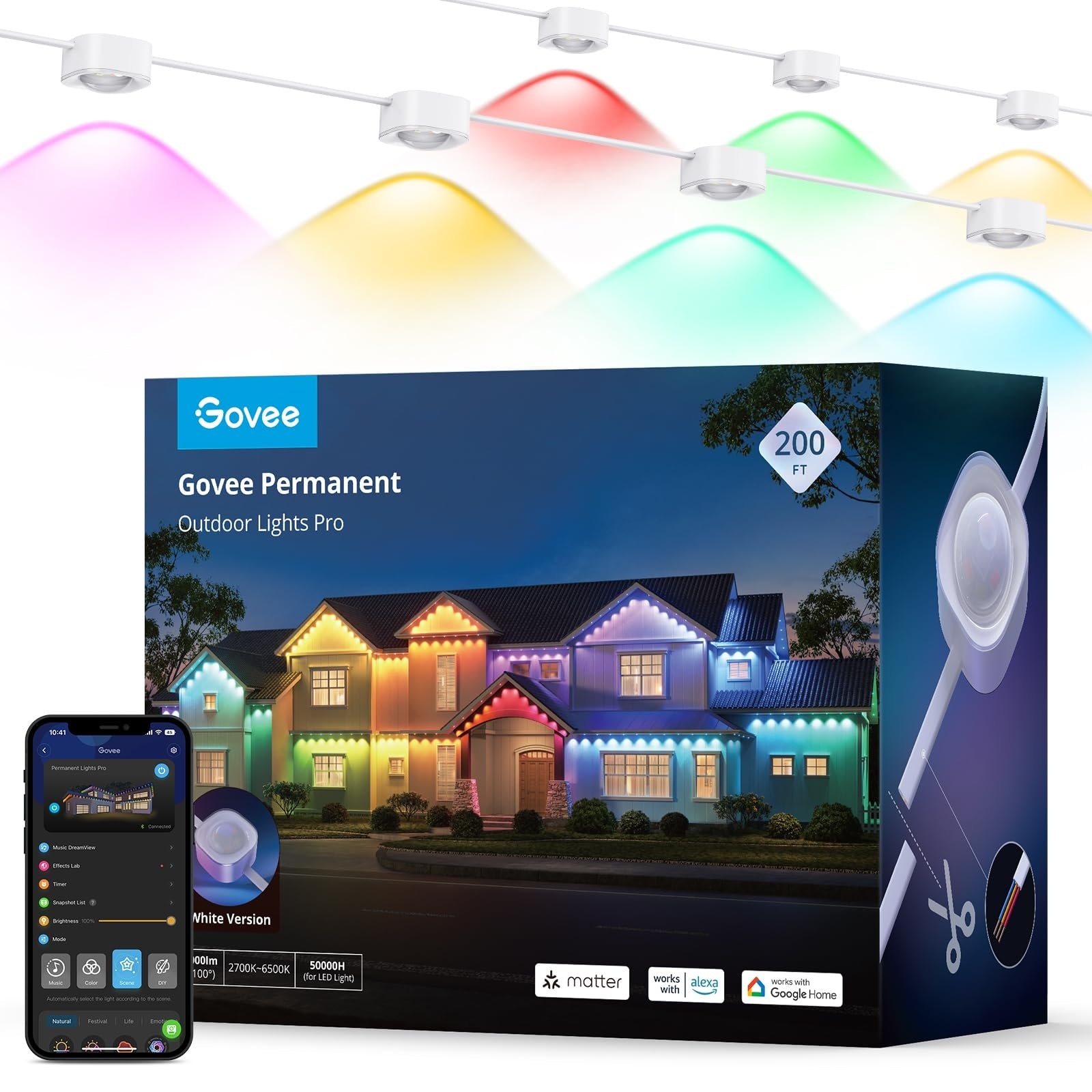 Permanent Outdoor Lights, 200ft with 120 RGBIC LED Lights, 75 Scene Modes, IP67 Waterproof, Works with Alexa, Google Assistant