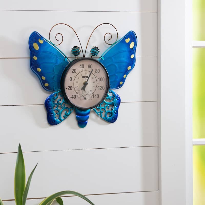 Butterfly Outdoor Wall Thermometer, Blue