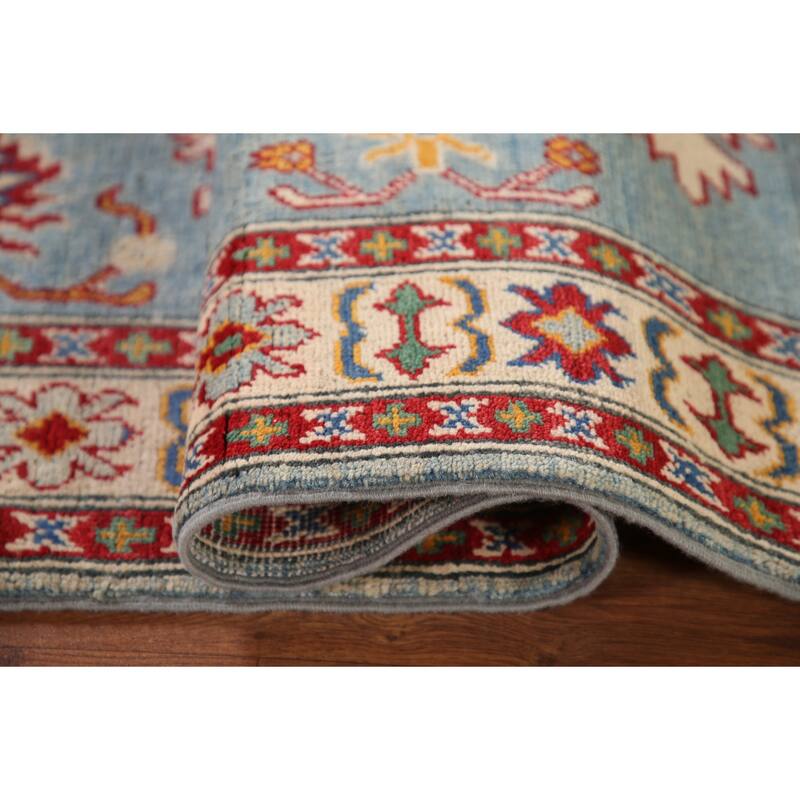 Light Blue Geometric Kazak Oriental Accent Rug Handmade Wool Carpet - 3'3"x 5'1"