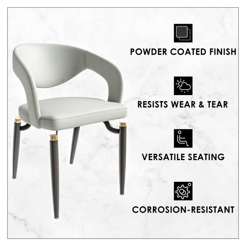 Entice Dining Chairs Set of 2 Upholstered Leather with Iron Legs Modern Accent Arm Chairs