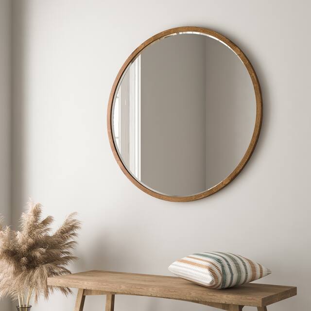 Stewart Modern Bevelled Wall Mirror - Natural Wood - 36 - Natural