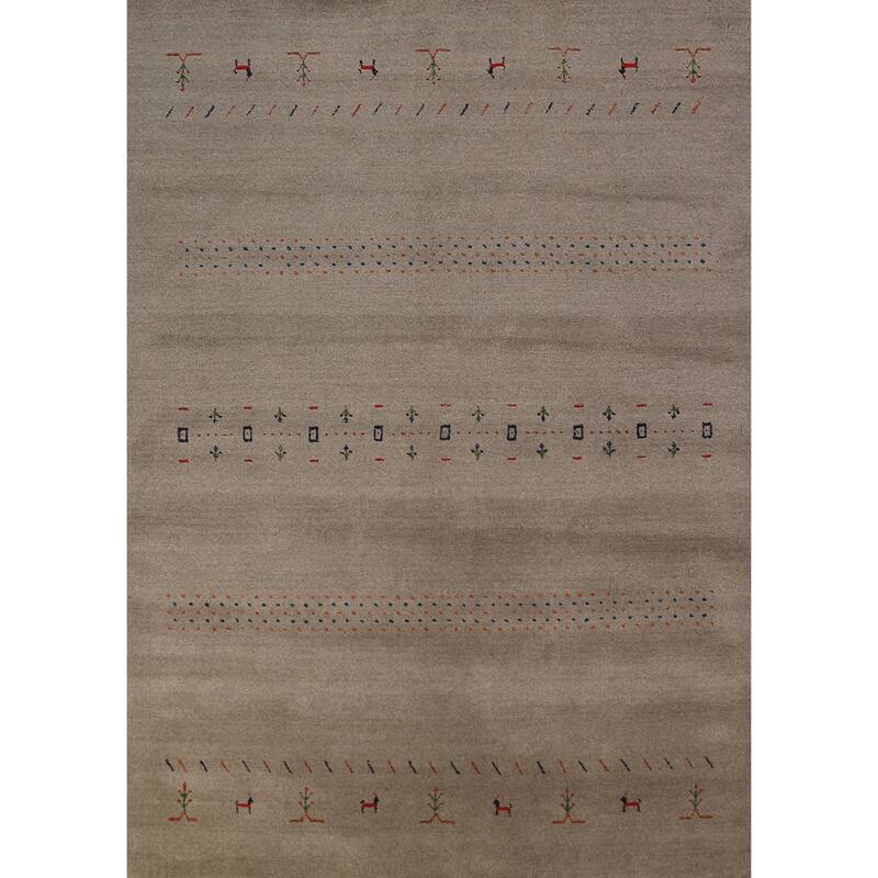 Tribal Gabbeh Oriental Rug Hand-Knotted Multi-Color Wool Carpet - 5'9" x 8'0"