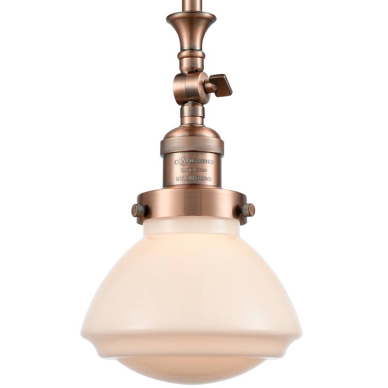 Innovations Lighting Olean 7" Wide Mini Rod Hung Adjustable Pendant - Antique Copper / Matte White