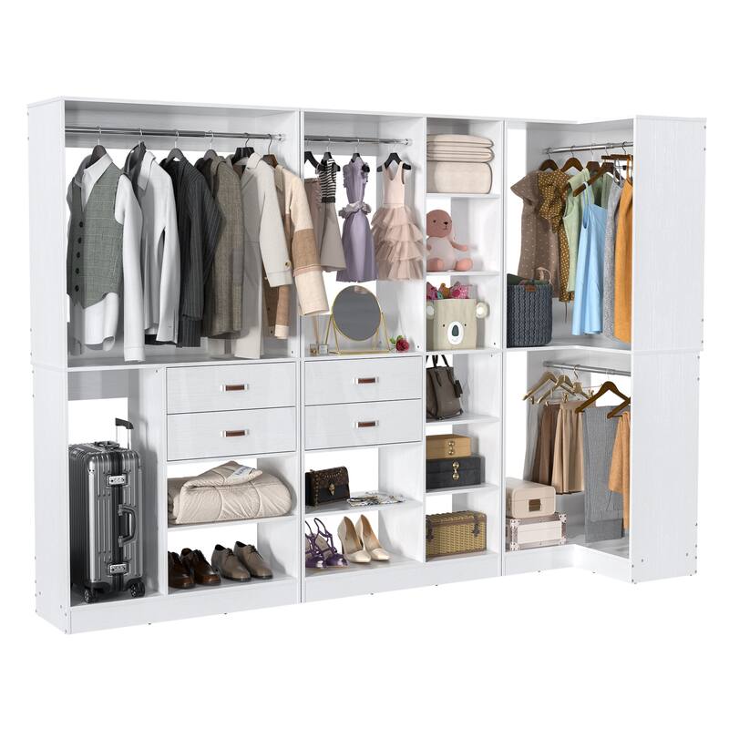 Rackcog 71'' - 110'' Set of 3 Freestanding Corner Closet Organizer, Reversible Wardrobe with Hanging Rods