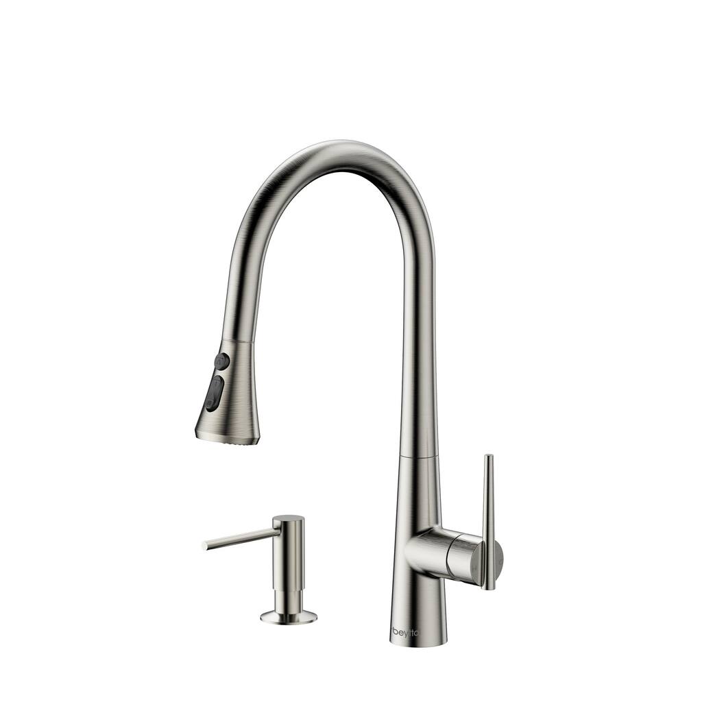 Single Handle Kitchen Sink Faucet with Pull Down Sprayer Modern Kitchen Basin Faucets with Soap Dispenser in Brushed Nickel