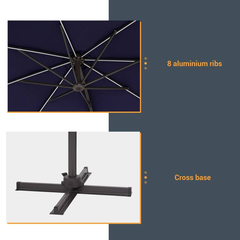 BONOSUKI 10Ft LED Patio Cantilever Offset Umbrella With Cross Base
