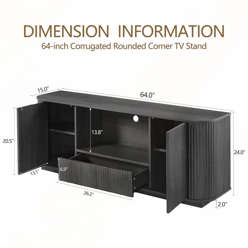 64 Inch Wavy TV Stand, Rounded Sideboard