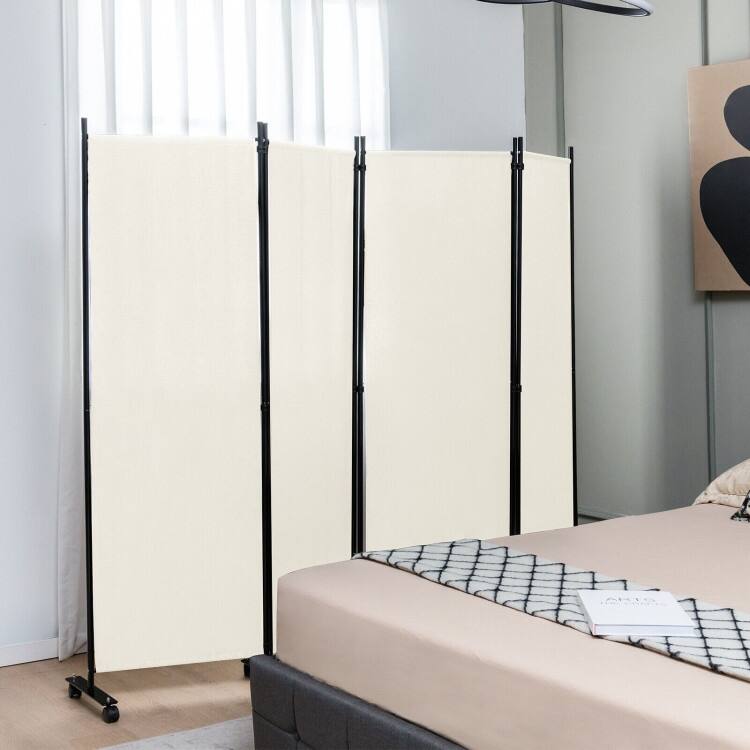 4-Panel Folding Room Divider Rolling Privacy Screen with Lockable Wheels - 89" x 12" x 68" (L x W x H)