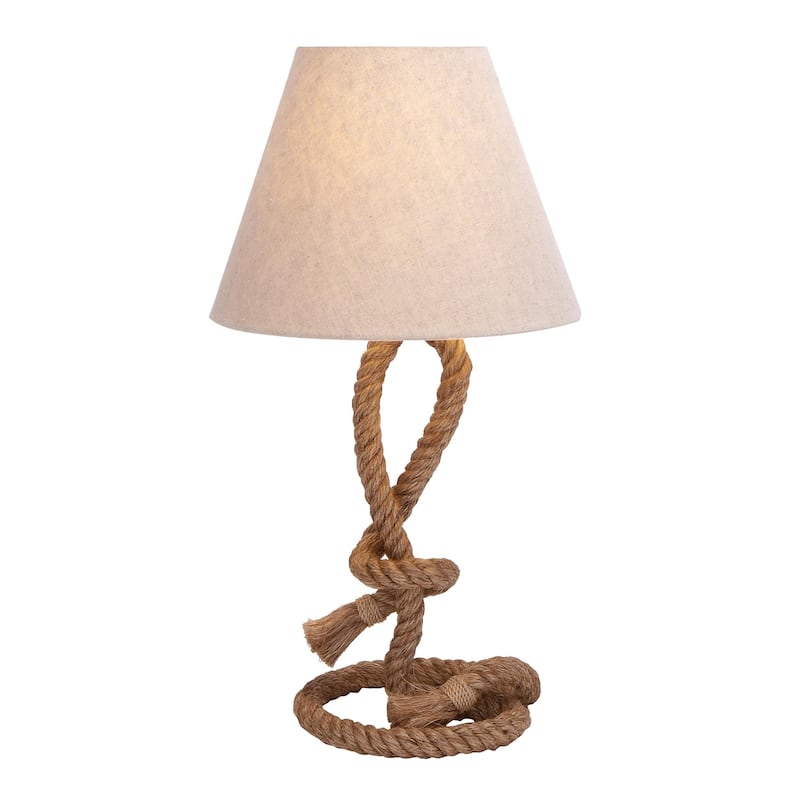 Brown Jute Rope Twisted Rope Room Floor or Table Lamp with Cream Linen Shade