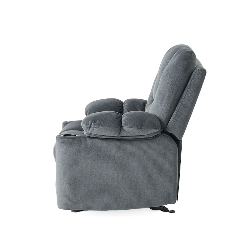 Elegant Fabric Manual Recliner with Dual Cup Holders and Generous Dimensions for Maximum Comfort