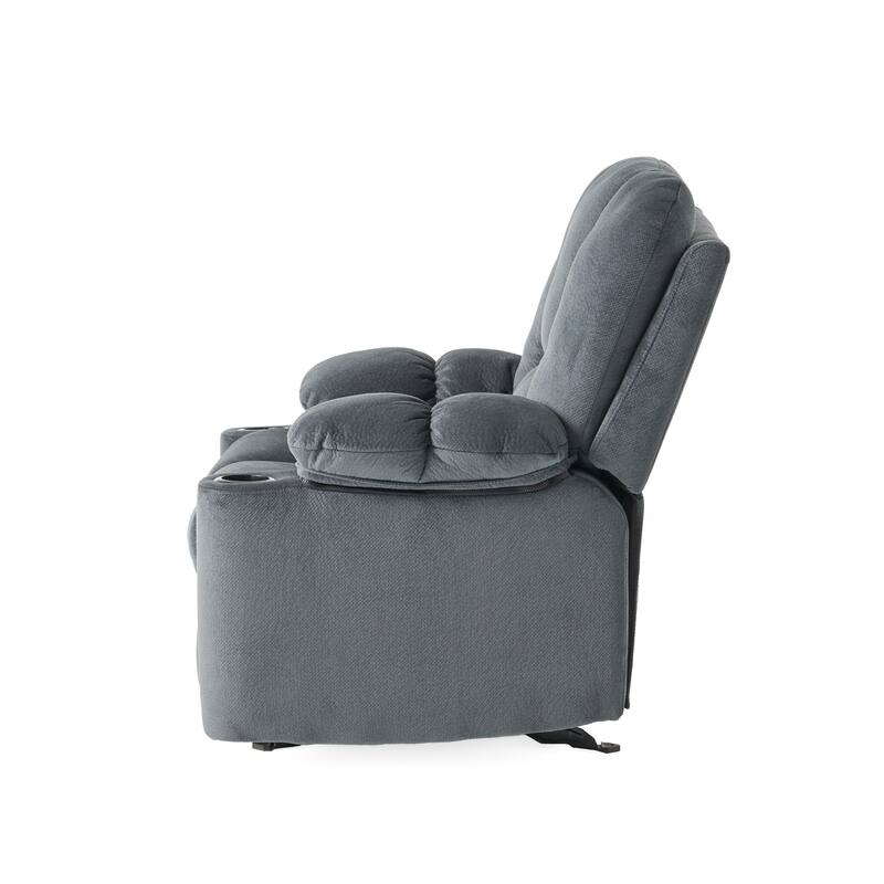 Stylish Manual Recliner with Soft Fabric Upholstery, Plush Padding, and Dual Cup Holders
