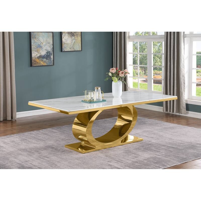 Best Quality Furniture D432/3-SC310-7 Dining Set with 87" White Marble Top