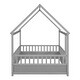 preview thumbnail 6 of 5, Full Size Floor Wooden Bed with House Roof Frame and Fence Guardrails